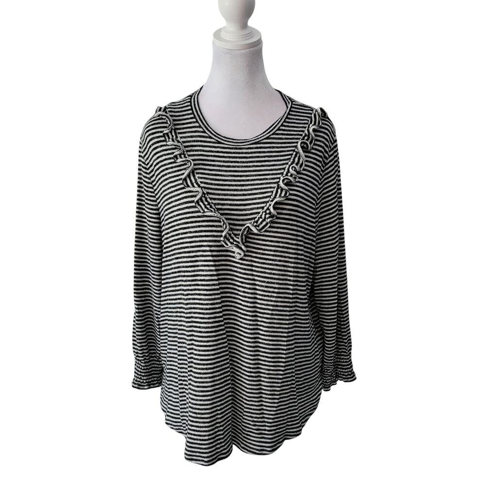 Lucky Brand‎ Size XL Striped Ruffle Sweater Balloon Sleeve Feminine Pullover